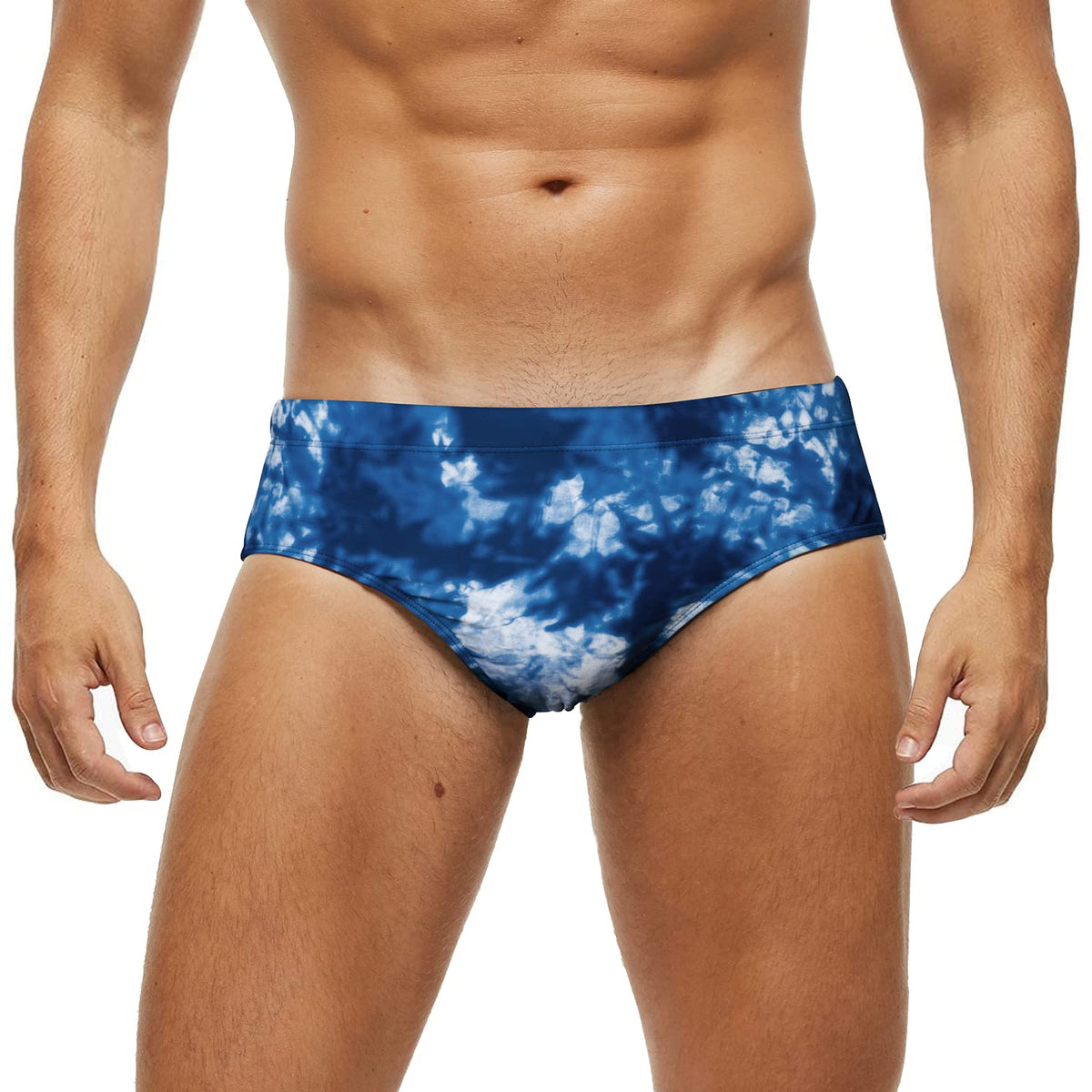 Arcweg Men's Swimming Trunks Briefs Low Waist with Removable Pad Swimwear Elastic Beach Shorts Boxers Underwear Tie Dye Blue S(EU)