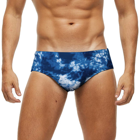 Arcweg Men's Swimming Trunks Briefs Low Waist with Removable Pad Swimwear Elastic Beach Shorts Boxers Underwear Tie Dye Blue S(EU)