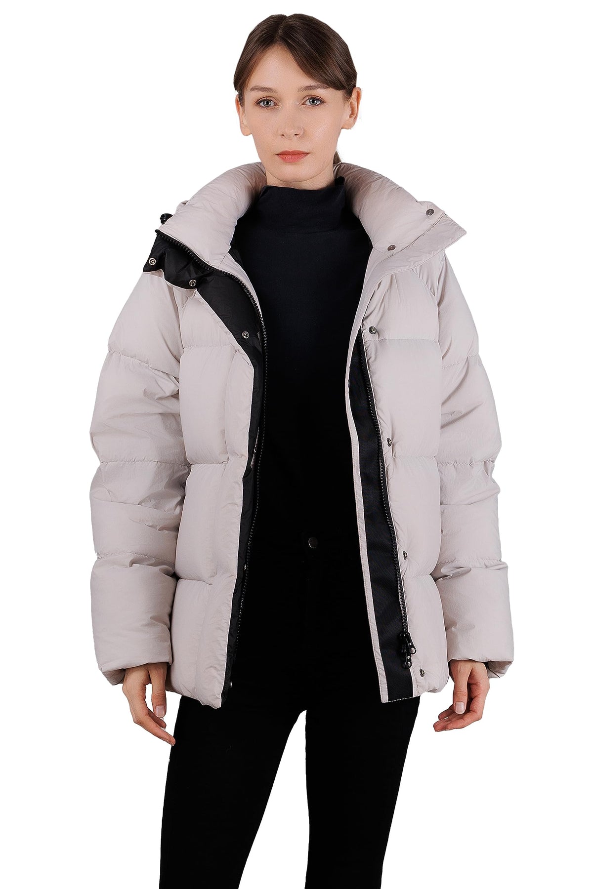 iDomosee Women's Thickened Down Jacket - Winter Hooded Short Puffy Packable Jacket, Warm Puffer Down Coat for Christmas Gift Grey XXL