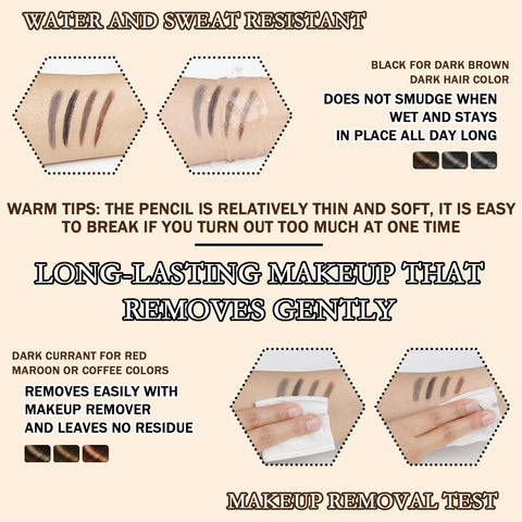 3 Pcs Waterproof Eyebrow Pencil Eyebrow Pen,Long Lasting Defines Eye Brow Pencil for Women,Dual-Sided FineTip Eyebrow Pencil Black