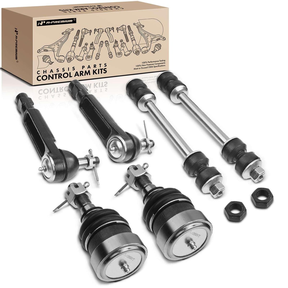 A-Premium Set of 6, Front Sway Bar Link, Lower Ball Joint, Outer Tie Rod End, Compatible with Ford & Mercury - Mustang 82-93, Granada/Fairmont/Zephyr 82, Thunderbird/Cougar 82 & 87-88, Capri 82-86