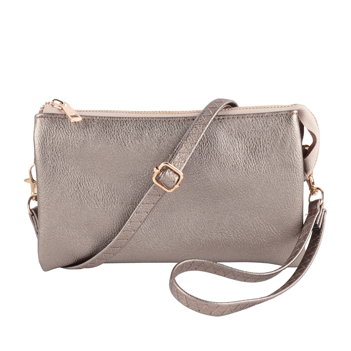 RIAH FASHION Convertible Vegan Leather Wallet Purse Clutch - Small Handbag Phone/Card Slots & Detachable Wristlet/Crossbody (Pebbled - Silver Gray)