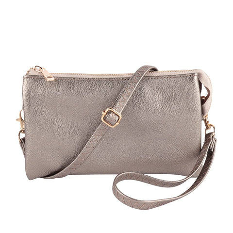 RIAH FASHION Convertible Vegan Leather Wallet Purse Clutch - Small Handbag Phone/Card Slots & Detachable Wristlet/Crossbody (Pebbled - Silver Gray)