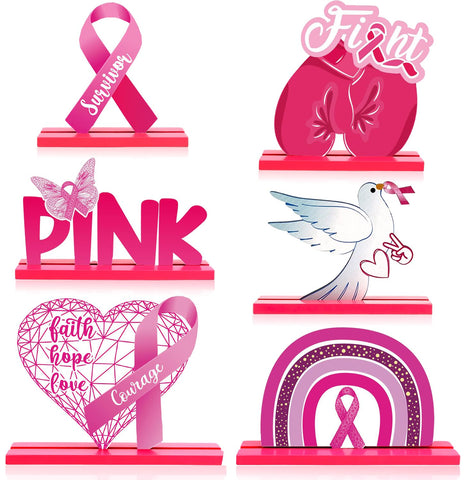 6 Pieces Breast Cancer Awareness Table Centerpieces Pink Ribbon Party Supplies Breast Cancer Wooden Signs Pink Gift October Faith Strength Courage Pink Breast Cancer Party Favors