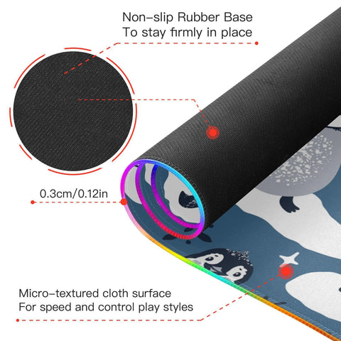 Cute Penguins Snowflakes Wireless Charging Mouse Pad for Mobile Phone Extra Large Gaming Mousepad with 13 Lighting Modes Keyboard Mat for MacBook PC Laptop Desk Office Home Gaming