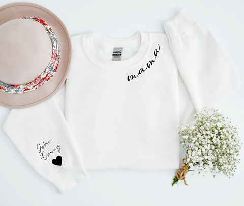 Custom Mama Sweatshirt with Kid Names on Sleeve Personalized Mom Sweatshirt Gift for Mom Sweater Women Mothers Day Gifts for Her Est 2024 Oversized Plus Size Mom To Be Gift