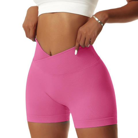 Vertvie Women's Workout Gym Shorts Booty V Cross Spandex Yoga Biker Shorts Scrunch Butt High Waisted Athletic Leggings (Rose,X-Large)