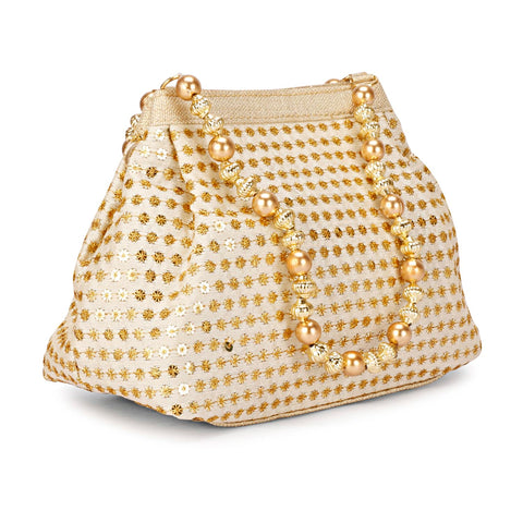 Hand Crafted Designer Potli Bag For Women, Indian Ethnic Designer Potli Bags For wedding/Potli Bags For Return Gift (Golden-1)