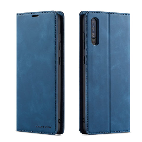 QLTYPRI Case for Samsung Galaxy A70, Premium PU Leather Cover TPU Bumper with Card Holder Kickstand Hidden Magnetic Adsorption Flip Wallet Case Cover for Samsung Galaxy A70 - Blue