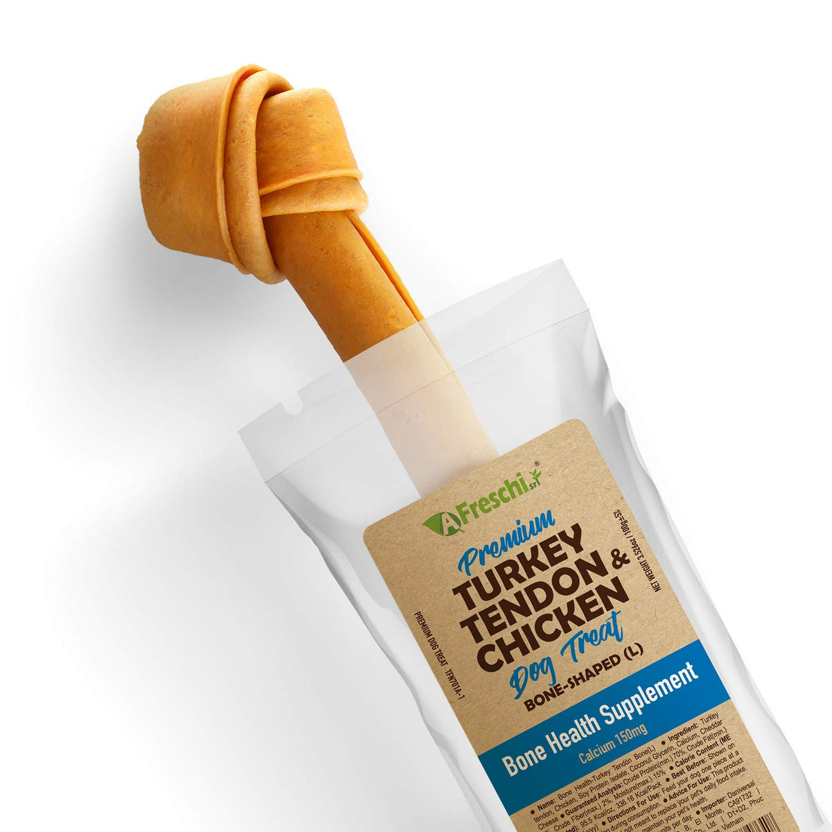 AFreschi Turkey Tendon and Chicken for Dogs, Premium All-Natural Joint Health Supplement containing Calcium, Good for Puppy Chew, Puppy Treat, Hypoallergenic, Alternative to Rawhide (Small)