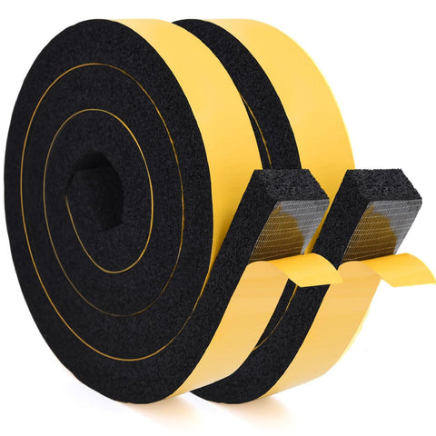 YoleShy Window Air Conditioner Foam Tape 2 Pcs 2 Inch Wide x 1 Inch Thick Weather Stripping Door Seal Strip for Insulation, Weatherstrip, Gap Blocker, Total 13 Feet Long(6.5ft x 2 Rolls), Black