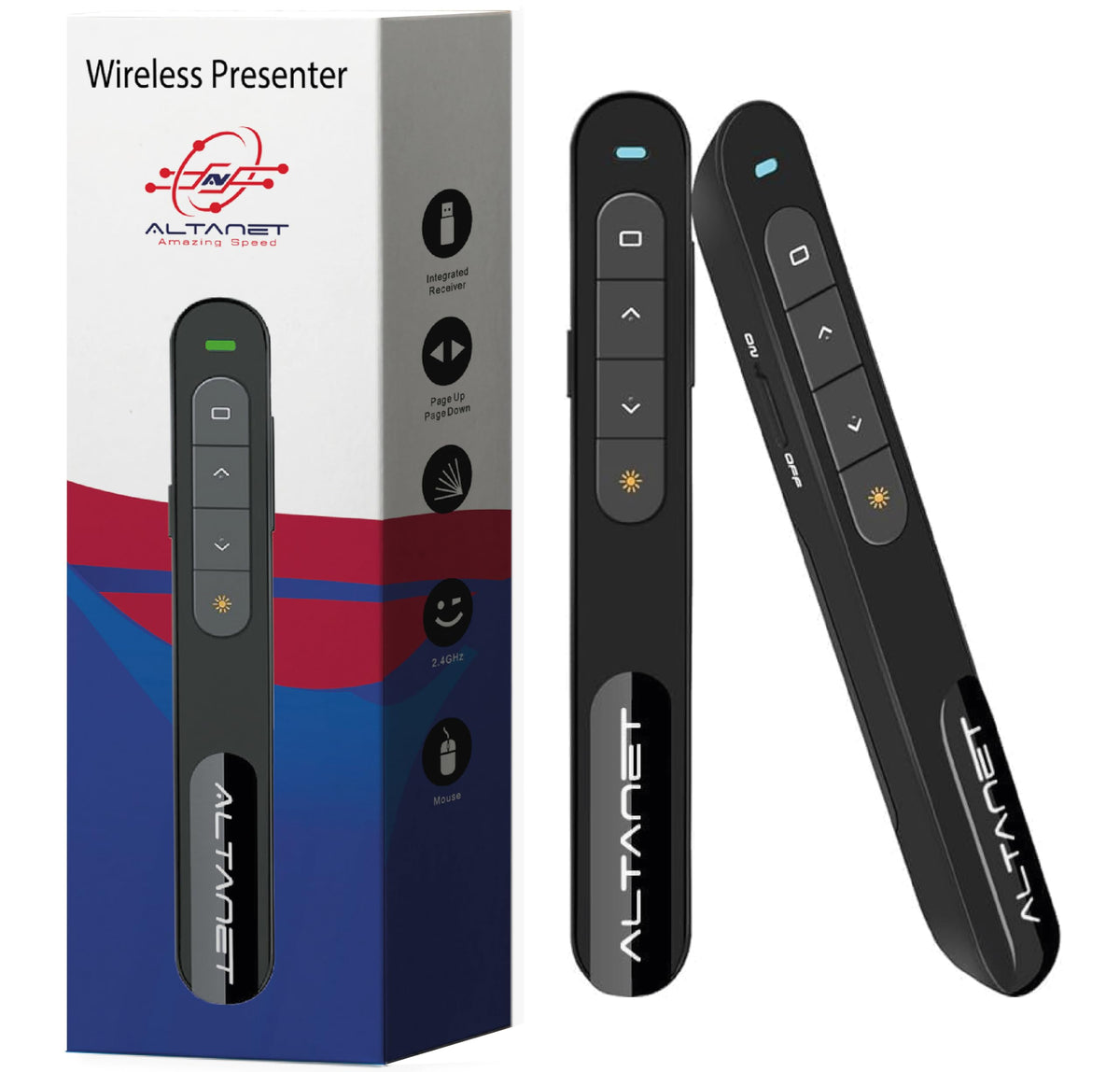 Wireless Presentation Clicker for PowerPoint Presentations, USB Dongle Presenter Remote with Pointer Slide Clickers for Mac/Windows/Linux, Computer/Laptop, Google Slide/PPT/Keynote (Clip Design)