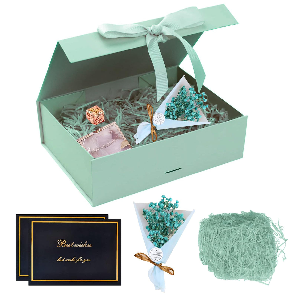 RAFIYU Gift Box for Presents Large 23 * 17 * 7cm, Gift Box with Lid for Gifts, Magnetic Cardboard Wedding Favor Boxes, Christmas, Birthday Gifts, Party Favor Boxes (Green)