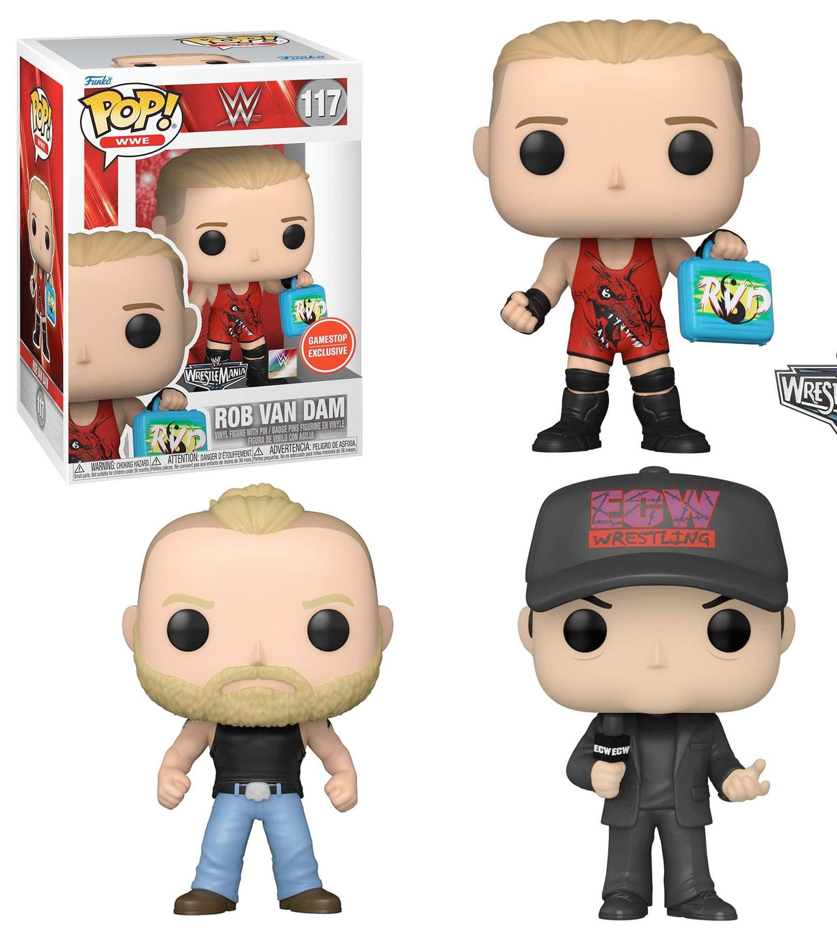 Center Ring WWE Pop! Exclusive Rob Van Dam Figure with Money Briefcase Bundled with Wrestlemania Pin! + Paul Heyman + Brock Lesnar Bring it on! Triple 3-Items