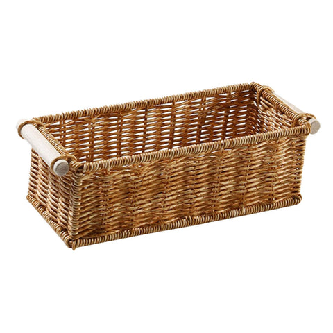 Imitation Rattan Baskets for Organizing Organizer Long Narrow Woven Baskets Rectangular for Bar Bathroom Bedroom Coffee Table, M