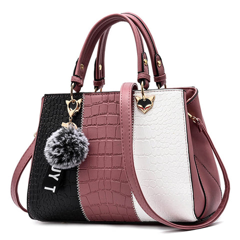 VARLIVOO Women Handbag Shoulder Bag for Ladies Female Messenger Bag for Work Top-Handle Bag Crocodile Pattern Waterproof PU Leather Pink B