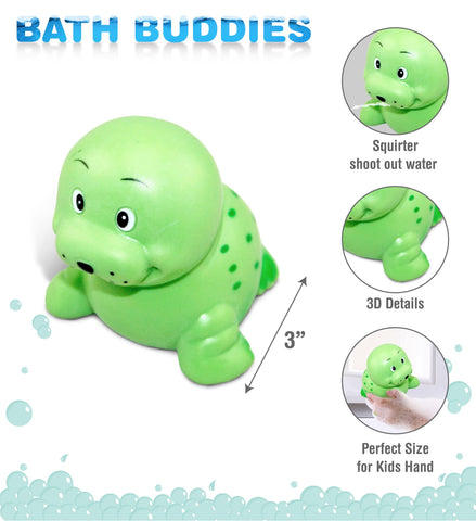 DolliBu Sea Lion Bath Buddy Squirter - Floating Green Sea Lion Rubber Bath Toy, Fun Water Squirting Bathtime Play For Toddlers, Cute Sea Life Animal Toy For The Bathtub, Beach, & Pool for Girls & Boys