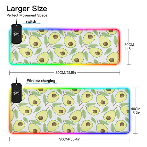 Avocado Wireless Charging Mouse Pad for Mobile Phone Extra Large Gaming Mousepad with 13 Lighting Modes Computer Mat for Gaming MacBook PC Laptop Desk Home Office