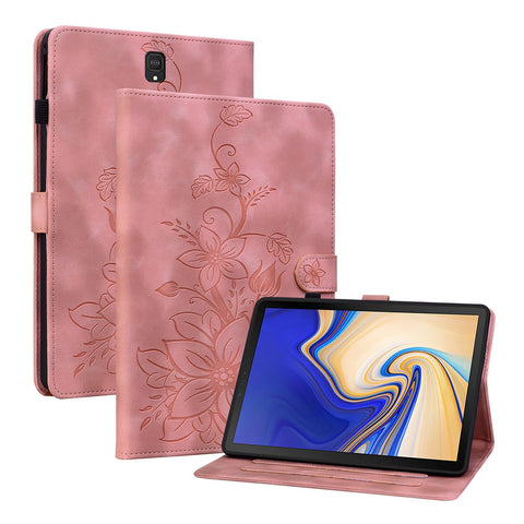 Rosbtib Case for Samsung Galaxy Tab S4 10.5 Inch (T830/ T835) 2018, Multi-angle Viewing Faux Leather Protective Case with Card Slots Cover Lily Pattern, Pink