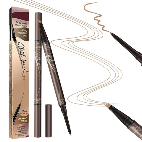 Eyebrow Pencil Magical 2-in-1 Dual,2024 Microblading Eyebrow Pen,Upgrade 3D Waterproof Microblading Eyebrow Pencil Contouring Pen,4-Fork-Tip & Precise Brush-Tip,Natural,Last All Day (Auburn)