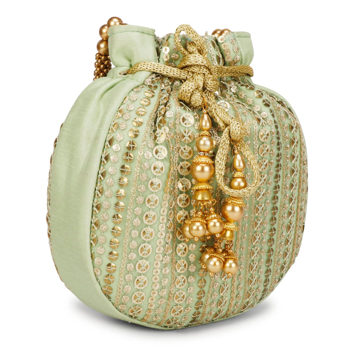 LONGING TO BUY Women's Potli Bag, Potli Bag for Return Gift, Potli Bag with Golden Handle Ideal for Weddings & Parties (Green)