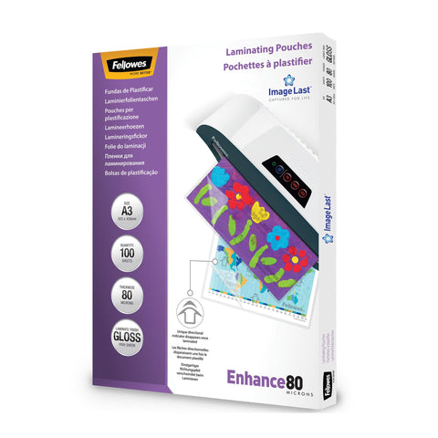 Fellowes A3 Laminating Pouches, Gloss Finish, 25 Sheets, 160 Micron (2 x 80 Micron) High Quality Finish with Image Last Directional Quality Mark, Ideal for Photos and Notices