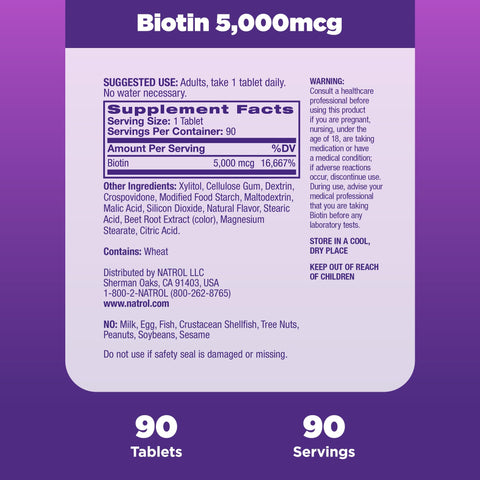 Natrol Biotin 5,000mcg Fast Dissolve, 90 Tablets (Pack of 5)