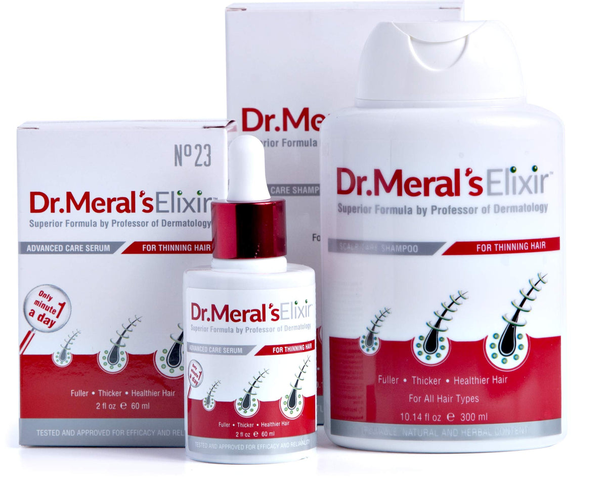 Dr. Meral's Elixir - Essential Hair Growth Products Kit: Minoxidil Free Thinning Hair Serum with Saw Palmetto & Sodium Lauryl Sulfate Free Shampoo for Hair Loss - DHT Blocker, Stimulates Hair Regrowth