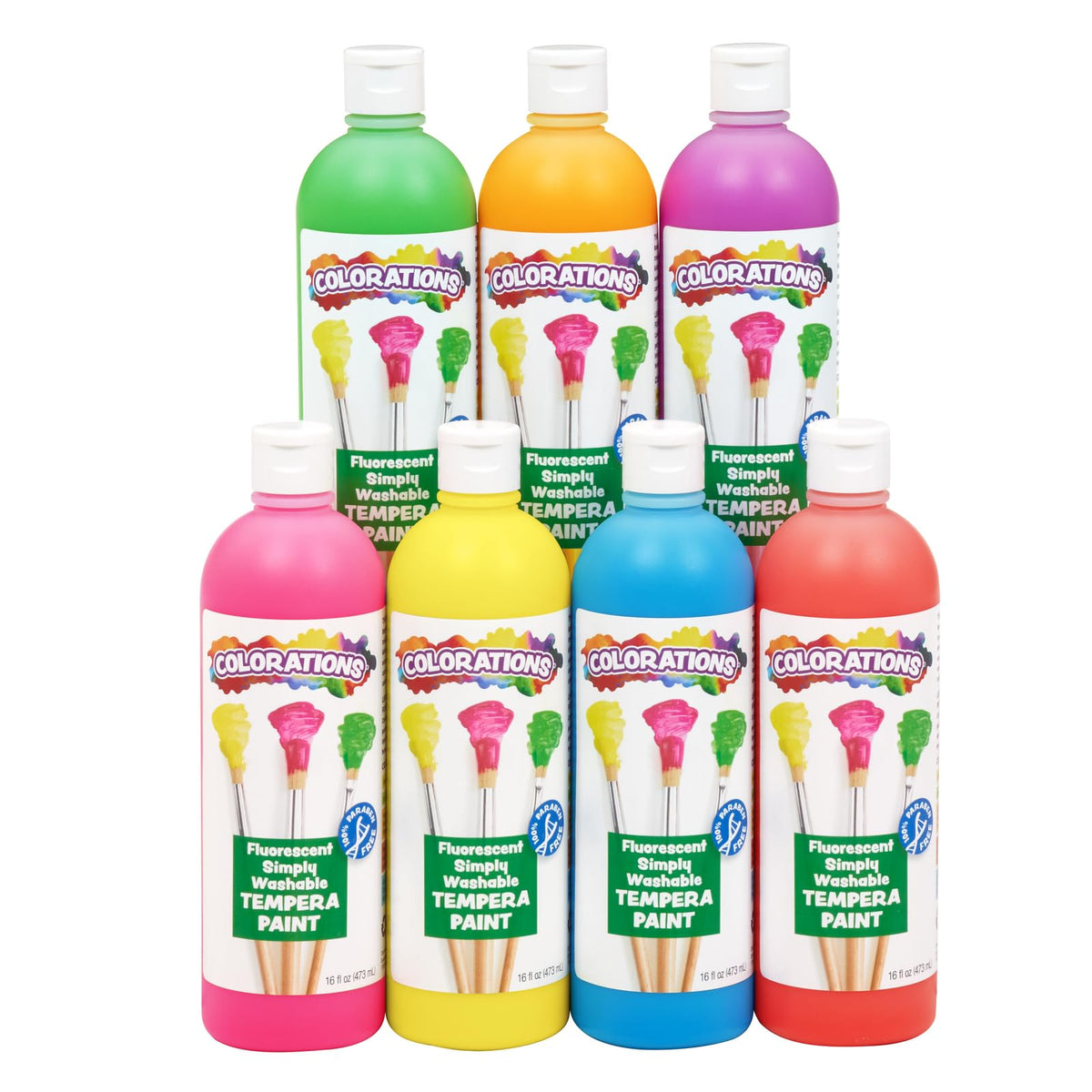 Colorations Washable Tempera Paint, Set of 7, 16 fl oz, Set of 7, Neon, Neon, Non Toxic, Vibrant, Bold, Bright, Kids Paint, Craft, Hobby, Fun, Art Supplies, Black