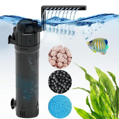 Aquarium Filter UV Light with Timer, Internal Fish Tank Filter with UV Steriliser Turns Green Water to Clear, Adjustable Fish Tank Filter Pump for 80-200L Aquariums, Flow Rate and Direction Adjustable