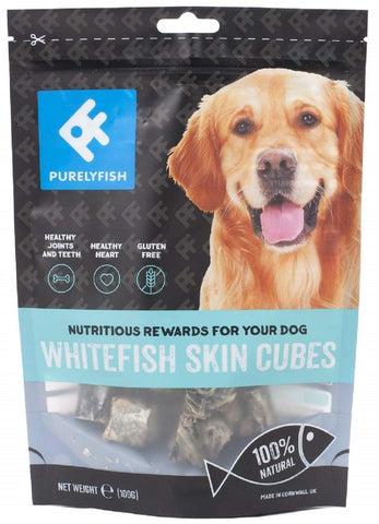 Purely Fish Whitefish Skin Cubes Dog Treats 100g Pouch