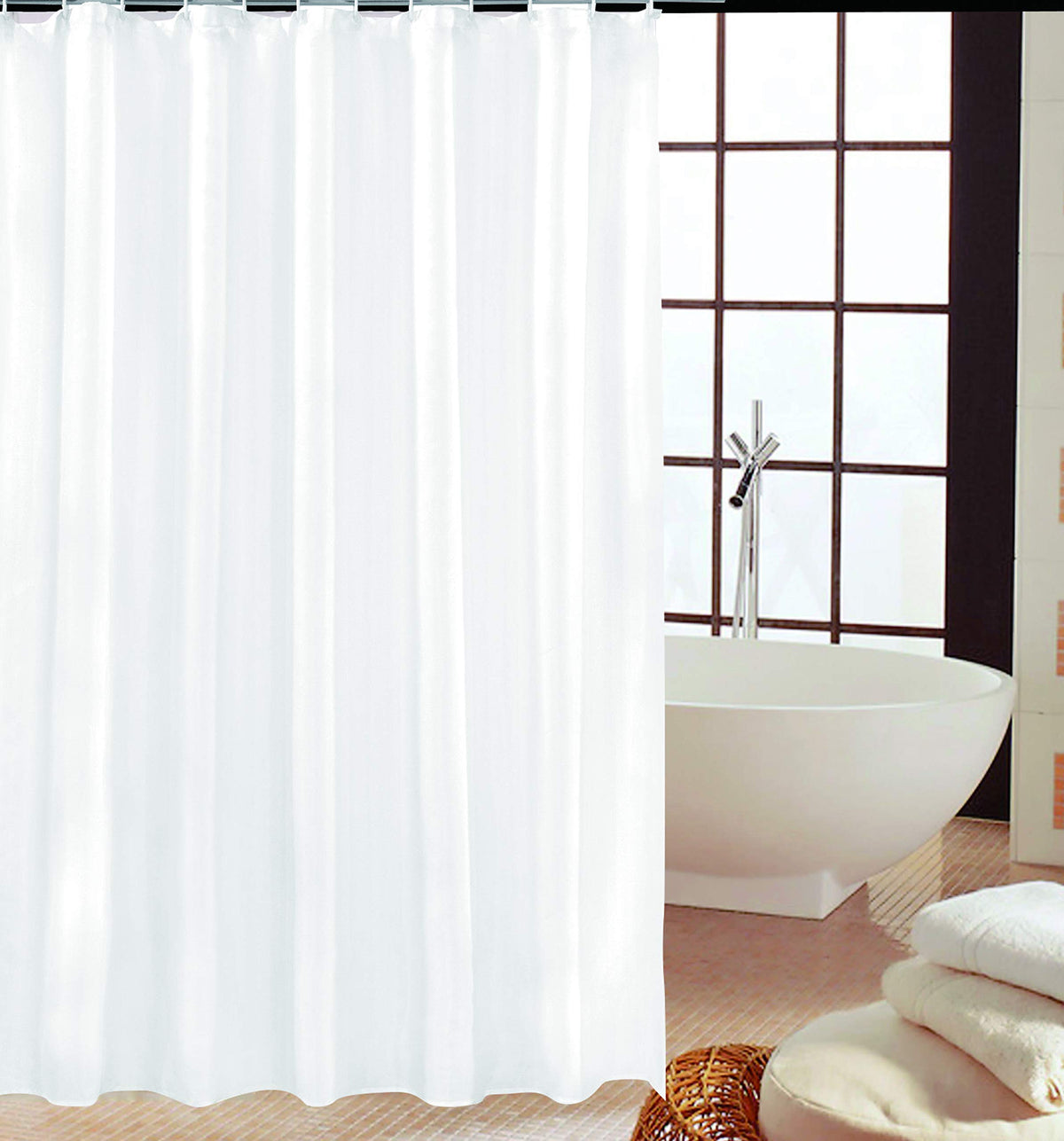 KAV - White Extra Long Shower Curtain Mould and Mildew Resistant Solid White, (Width) 180 x 220 cm (length) (71 x 86.50 Inch) | 100% Polyester - Bath Curtain Liner