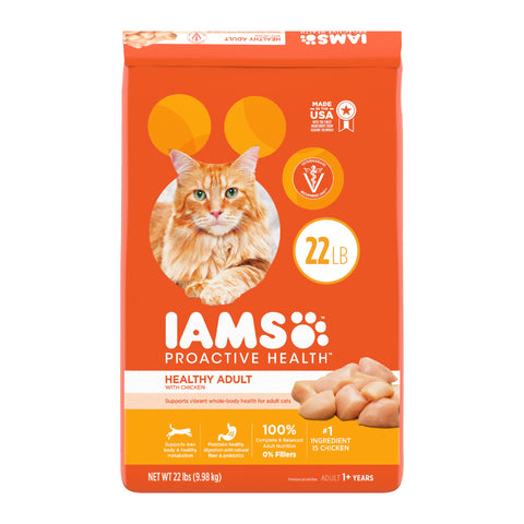 IAMS PROACTIVE HEALTH Adult Healthy Dry Cat Food with Chicken Cat Kibble, 22 lb. Bag