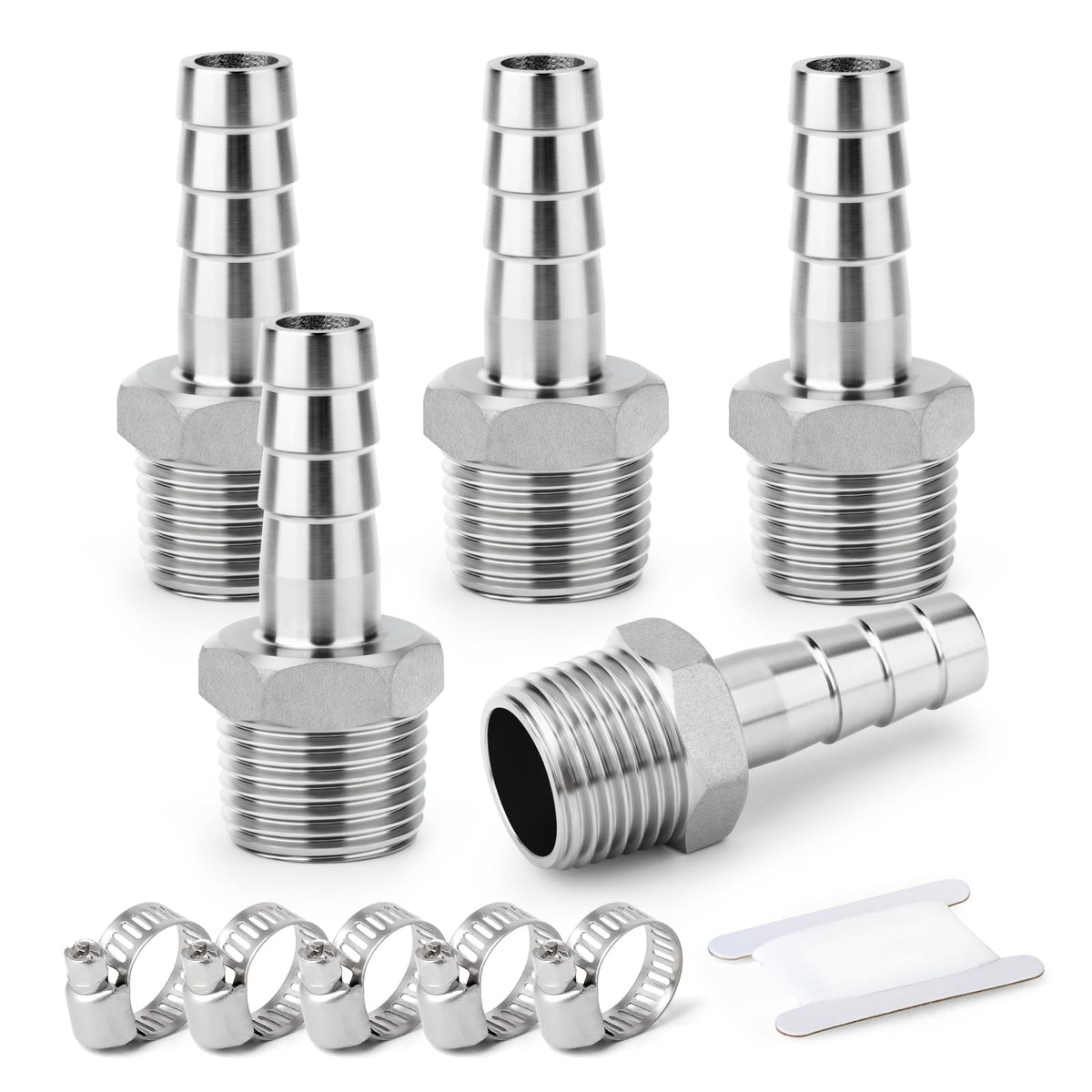 ERGAOBOY 5 Pcs 304 Stainless Steel 10 MM Barb to 3/4" BSP Male Hose Barb Fittings, Compression Fitting for Water, Industrial