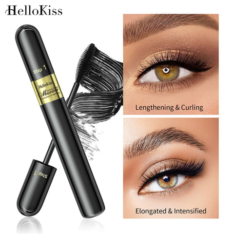 2 in 1 Double-effect 4D Black Mascara for Eyelashes, Curly Thick Waterproof Non-Smudged Long lasting Charming Lash for Women Cruelty Free Vegan Eye Makeup