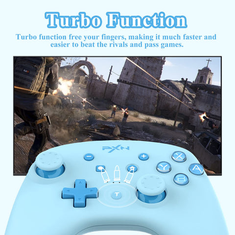 PXN 9607X Wireless Switch Pro Controller for Switch Controller/Switch Lite/Switch OLED, Switch Pro Controller with Wake-up, Turbo, NFC, Motion, Vibration (Cyan)