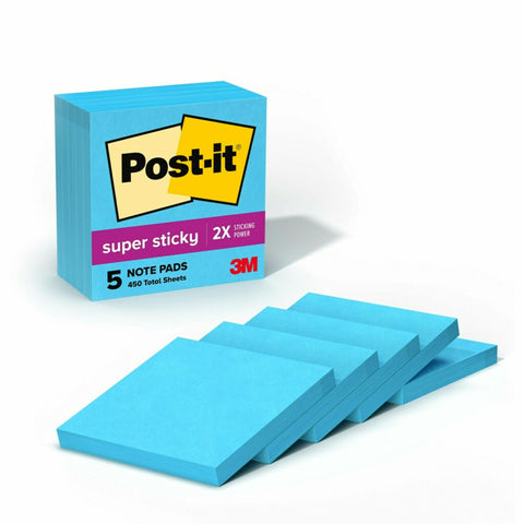 Post-it Super Sticky Notes, 5 Sticky Note Pads, 3 x 3 in., School Supplies for Students, Ideal for Textbooks, Notebooks, Walls and Vertical Surfaces, Single Color Packs Collection