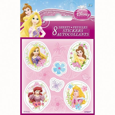 Unique Disney Princess Sticker Sheets - Assorted Designs, 8 Pcs