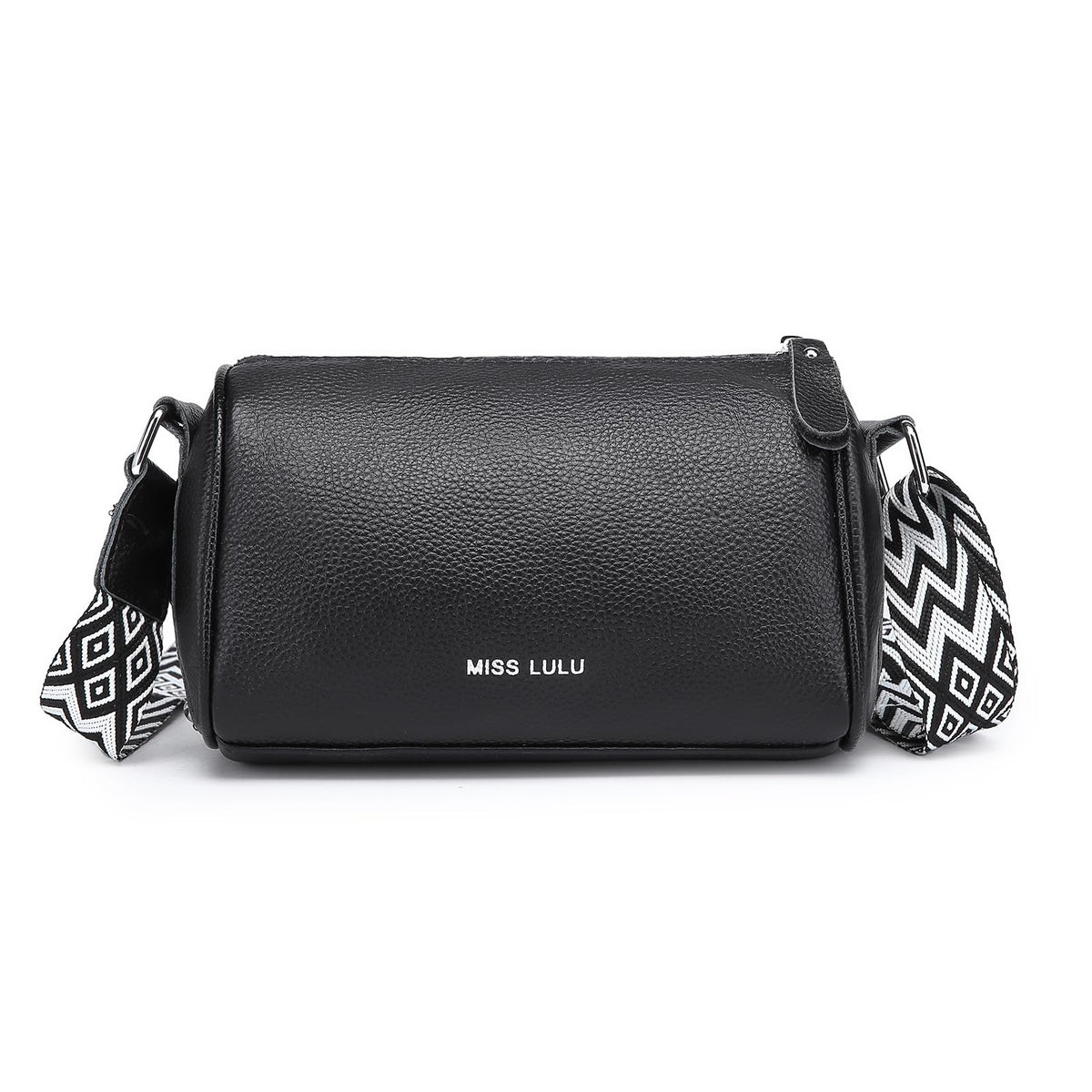 Miss Lulu Cross Body Bag Women Genuine Leather Shoulder Bags with Adjustable Wide Strap Fashion Ladies Handbag (Black)
