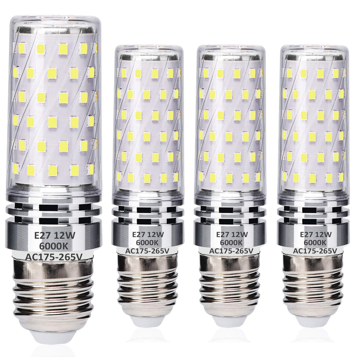 Ugvmn E27 LED Corn Bulbs 12W Cool White 6000K Equivalent to 100W Halogen Bulbs, Edison Screw LED Light Bulbs, No Flicker, No Dimmable, 1400LM, AC 230V,4 Pack