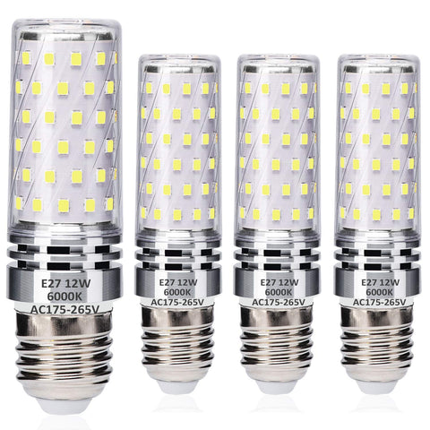 Ugvmn E27 LED Corn Bulbs 12W Cool White 6000K Equivalent to 100W Halogen Bulbs, Edison Screw LED Light Bulbs, No Flicker, No Dimmable, 1400LM, AC 230V,4 Pack