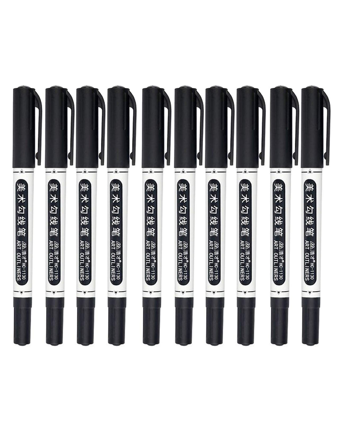 Jueshanzj Double-Ended Art Markers Set with 1mm Thick Tip and 0.5mm Fineliner Black 10 pens