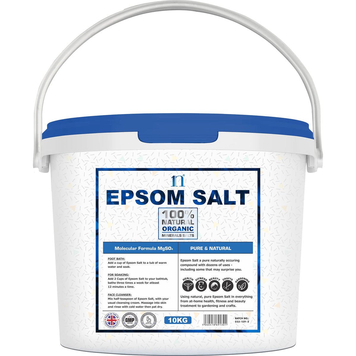 Epsom Salt 10KG Bucket Food Grade Magnesium Sulphate Bath Salts Epsom Salts Mined from Natural Deposits in Germany