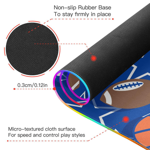 Basketball Balls Wireless Charging Mouse Pad for Mobile Phone Extra Large Gaming Mousepad with 13 Lighting Modes Mouse Mat for Office Home Gaming MacBook PC Laptop Desk