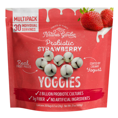 Nature's Garden Probiotic Strawberry Yogurt Bites, 30x0.7oz, High Fiber, No Artificial Ingredients, Healthy Adult Snack