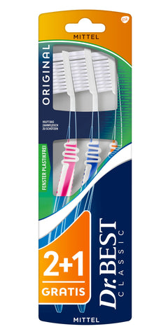 Dr.BEST Original Toothbrush Medium Value Pack (2 Pieces + 1 Piece Free) Helps Protect Gums