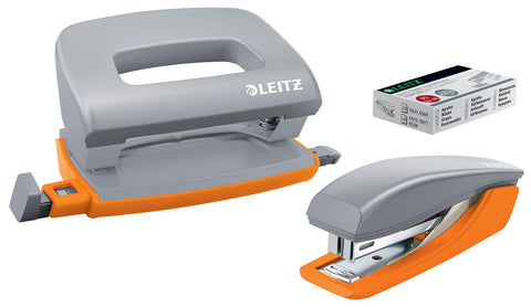 Leitz Mini Stapler & Hole Punch Set, Staple or Punch up to 10 sheets, Includes Staples, Urban Chic Range, Blue/Black, 55996088