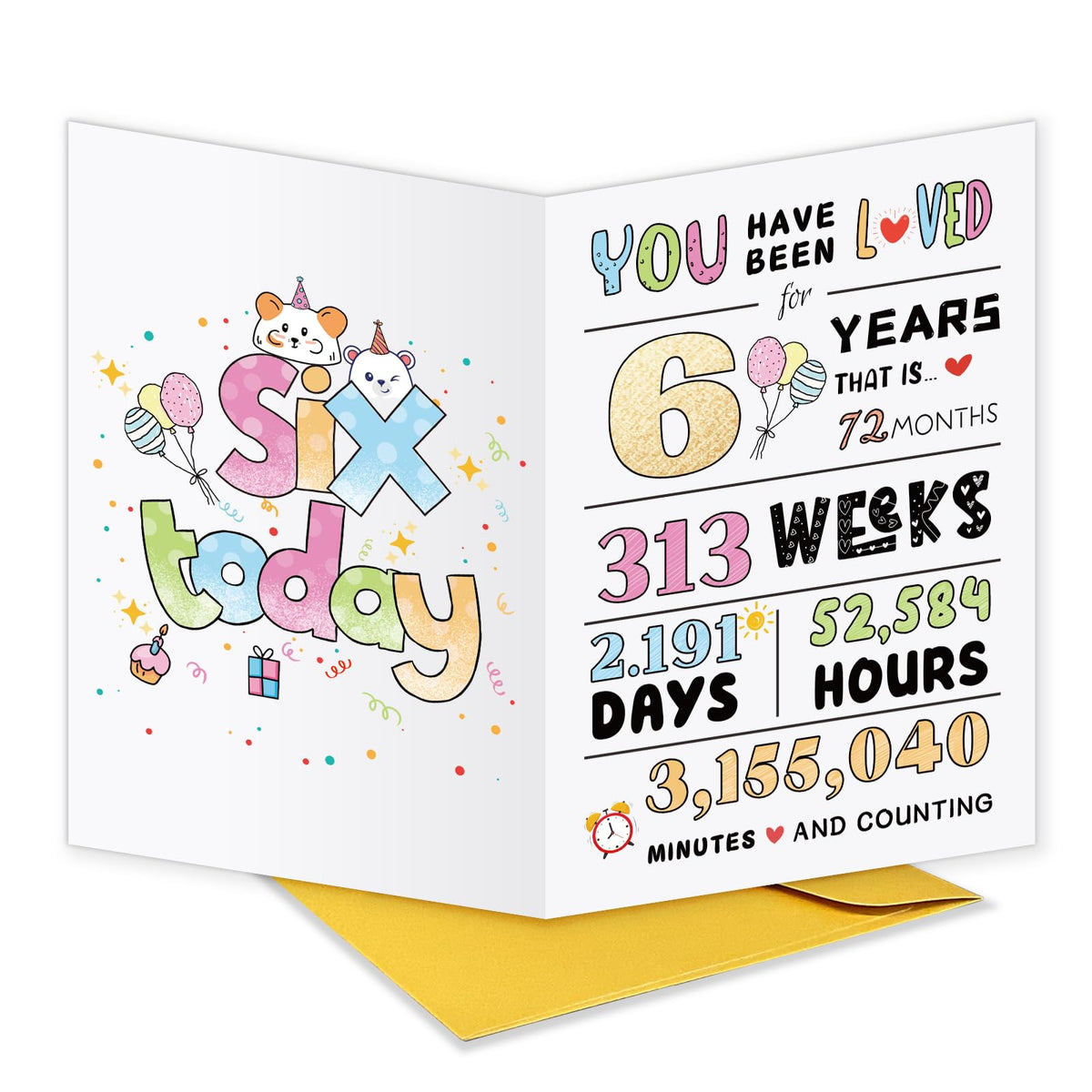 1.7-18 birthday card (6th) Cute 6th Birthday Card for Girls Boys, Happy 6th Birthday Card Gift Her, 6th Birthday Decor Ideal Girls, 6 Years Old Birthday Card Daughter Son, Six Year Birthday Card Her
