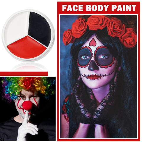 Clown Makeup Kit,White Black Red Face Body Paint for Adults Professional Oil Based Waterproof Halloween Cosplay SFX Special Effects Makeup Kit