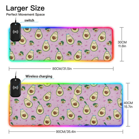 Different Cute Avocados Wireless Charging Mouse Pad for Mobile Phone Extra Large Gaming Mousepad with 13 Lighting Modes Mouse Mat for Gaming MacBook PC Laptop Desk Home Office